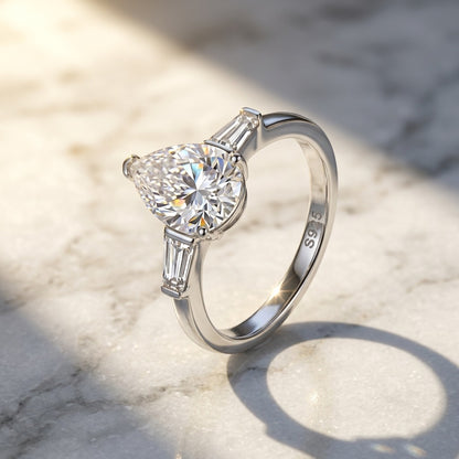 925 Silver Niche 2CT Pear Ring | Moissanite or CZ