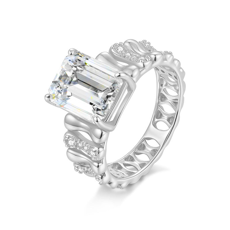 925 Silver Fashion Rectangular 8x10mm Ring | Moissanite or CZ