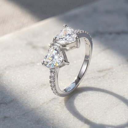 925 Silver Double Heart Ring | Moissanite or CZ