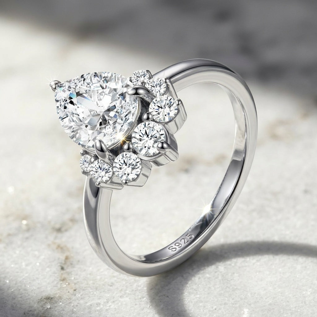925 Silver Unique 7x9mm Ring | Moissanite or CZ