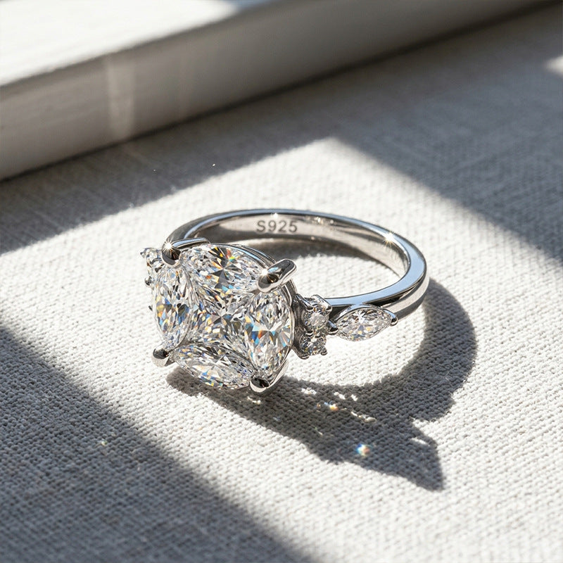 925 Silver 4-Prong Square Ring | Moissanite or CZ