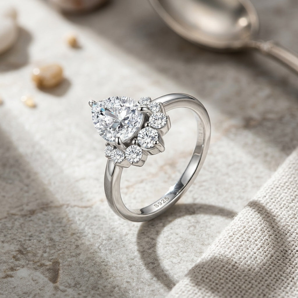 925 Silver Unique 7x9mm Ring | Moissanite or CZ