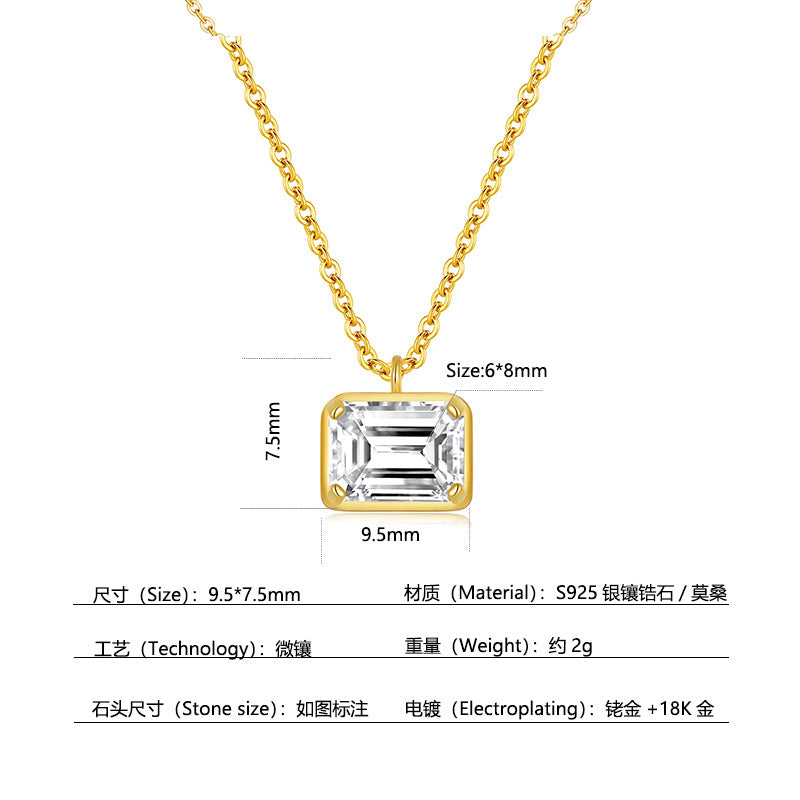 925 Silver Niche Square Necklace | Moissanite or CZ | Wholesale