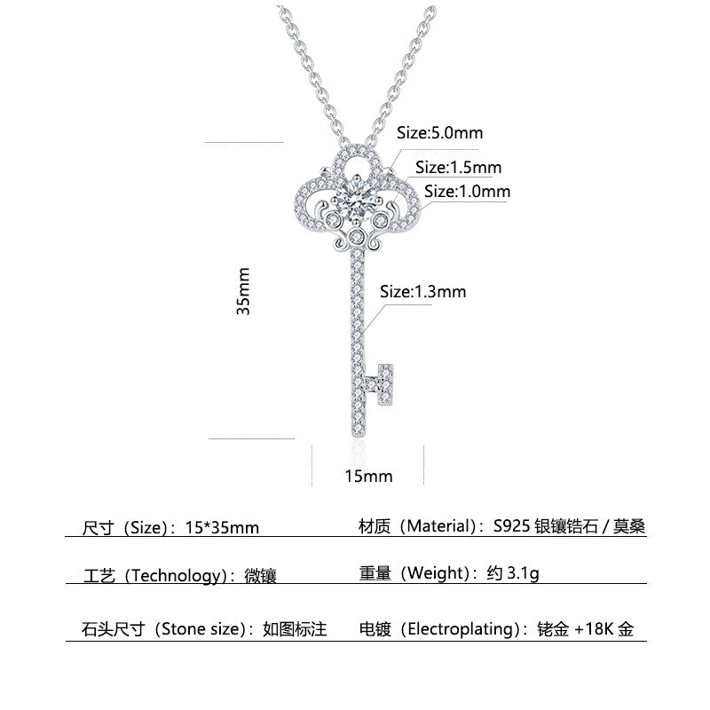 925 Silver Micro-Inlaid Key Necklace | Moissanite or CZ | Wholesale