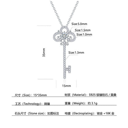925 Silver Micro-Inlaid Key Necklace | Moissanite or CZ | Wholesale
