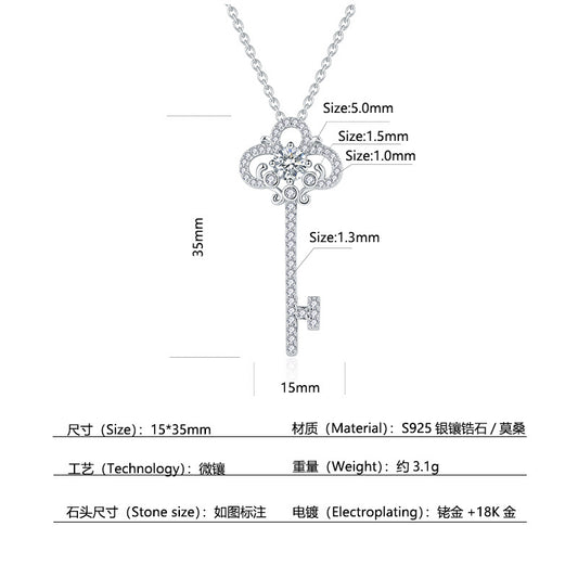 925 Silver Micro-Inlaid Key Necklace | Moissanite or CZ | Wholesale