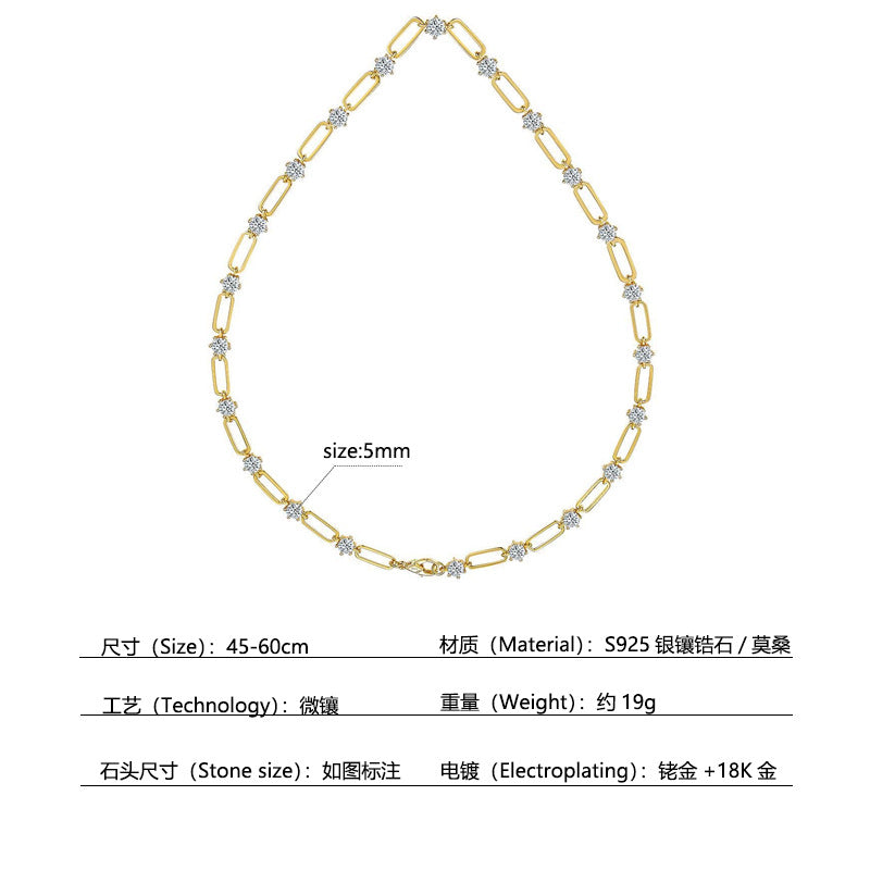 925 Silver Fashion Paper Clip Necklace | Moissanite or CZ | Wholesale