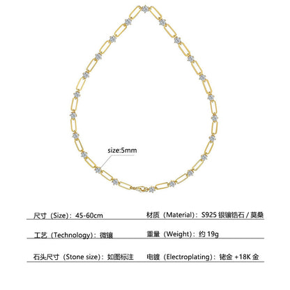 925 Silver Fashion Paper Clip Necklace | Moissanite or CZ | Wholesale