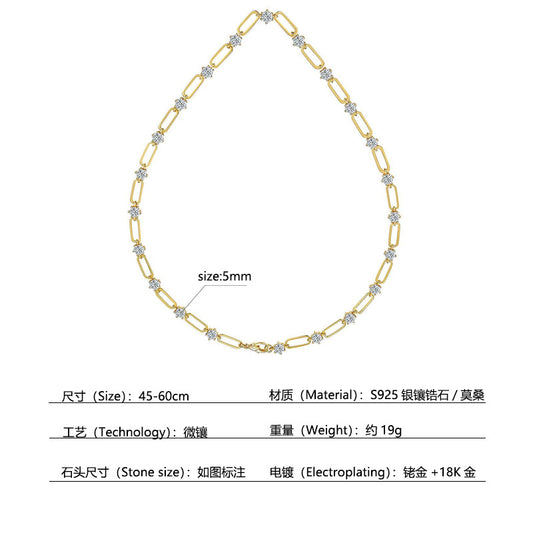 925 Silver Fashion Paper Clip Necklace | Moissanite or CZ | Wholesale