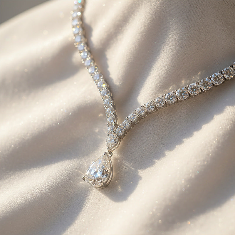 925 Silver Luxury Drop Necklace | Moissanite or CZ | Logo Engrave | Wholesale