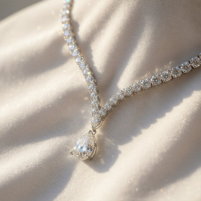 925 Silver Luxury Drop Necklace | Moissanite or CZ | Logo Engrave | Wholesale
