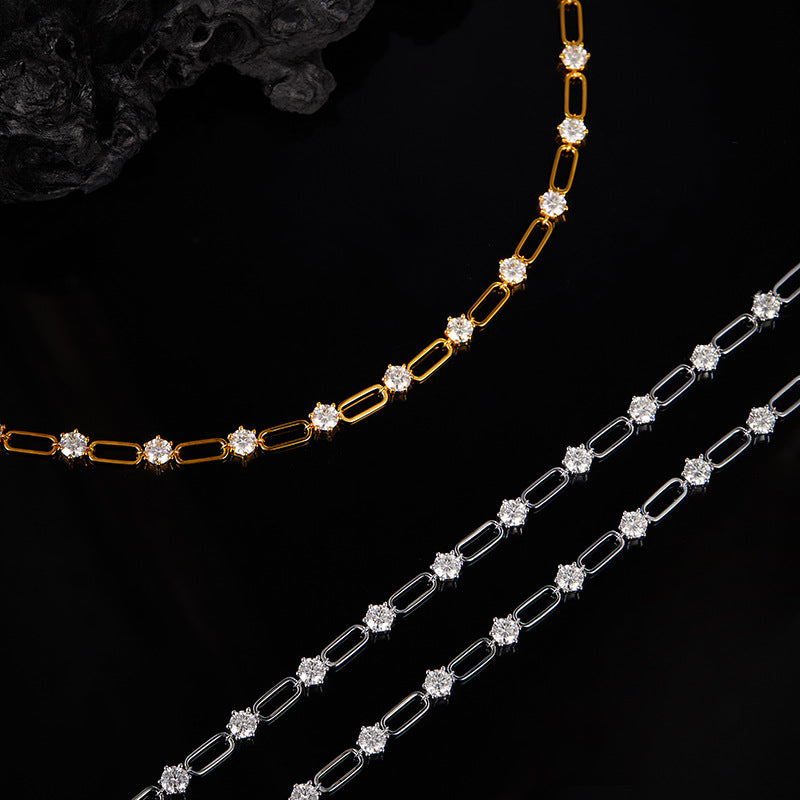 925 Silver Fashion Paper Clip Necklace | Moissanite or CZ | Wholesale