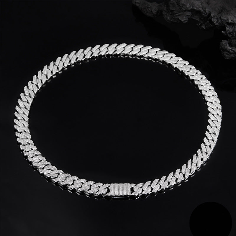 925 Silver Micro-Inlaid Cuban Necklace | Moissanite or CZ | Wholesale