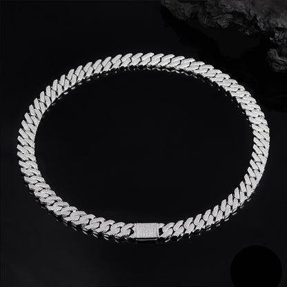 925 Silver Micro-Inlaid Cuban Necklace | Moissanite or CZ | Wholesale