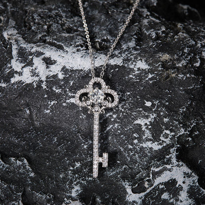 925 Silver Micro-Inlaid Key Necklace | Moissanite or CZ | Wholesale