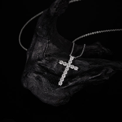 925 Silver Diamond Cross Necklace | Moissanite or CZ | Logo Engrave | Wholesale