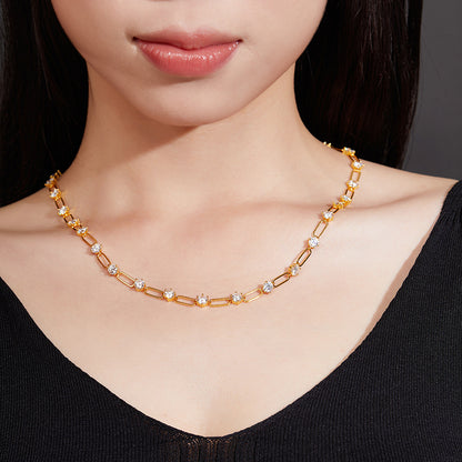 925 Silver Fashion Paper Clip Necklace | Moissanite or CZ | Wholesale
