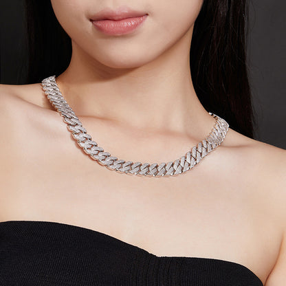 925 Silver Micro-Inlaid Cuban Necklace | Moissanite or CZ | Wholesale