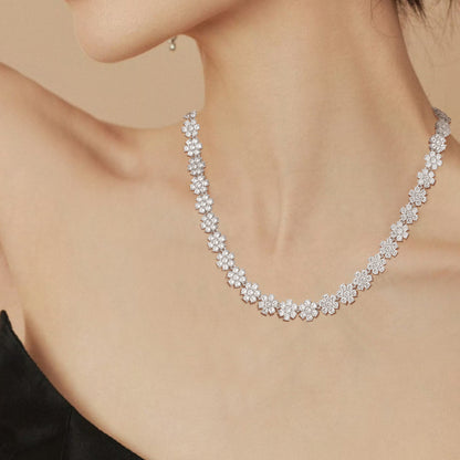 925 Silver Diamond Sunflower Necklace | Moissanite or CZ | Logo Engrave | Wholesale