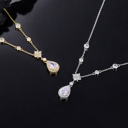 925 Silver Elegant Flower Stamen Necklace | Moissanite or CZ | Wholesale
