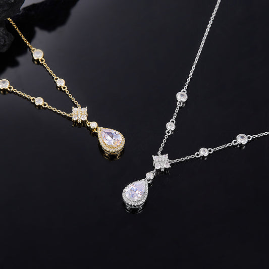 925 Silver Elegant Flower Stamen Necklace | Moissanite or CZ | Wholesale