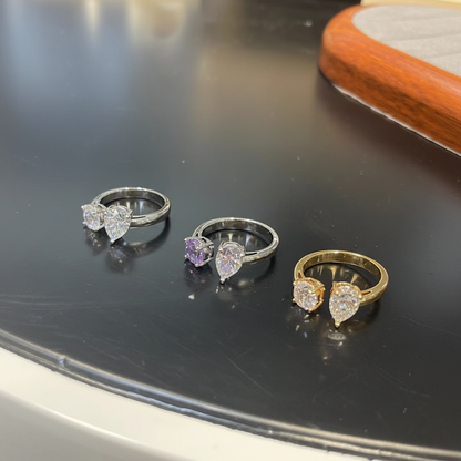 Toi et Moi Double Teardrop CZ Open Ring |  Wholesale Fashion Ring | Bo Cheng Jewelry