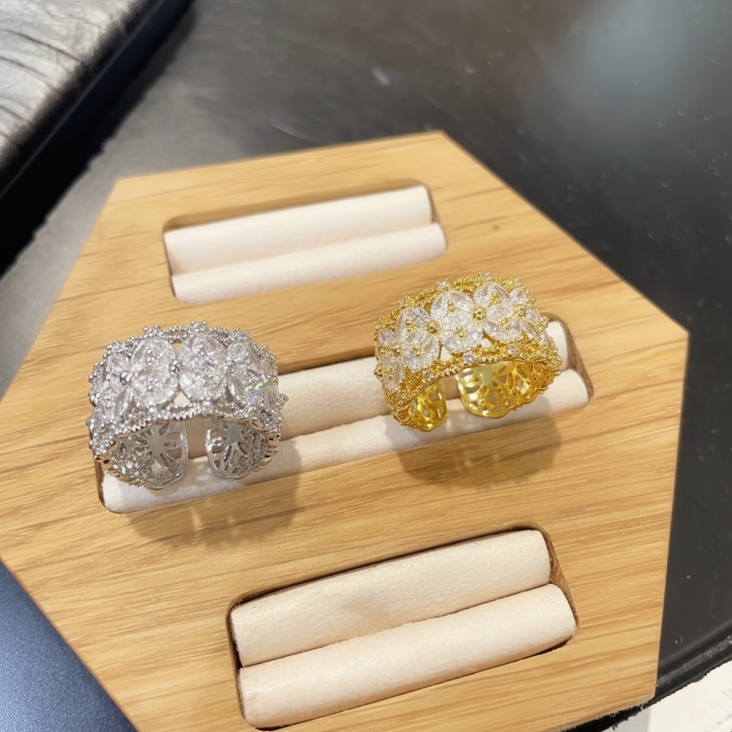 Wide Band Floral Lace Full Pavé CZ Ring | Wholesale Fashion Ring | Gold & Silver | Bo Cheng Jewelry